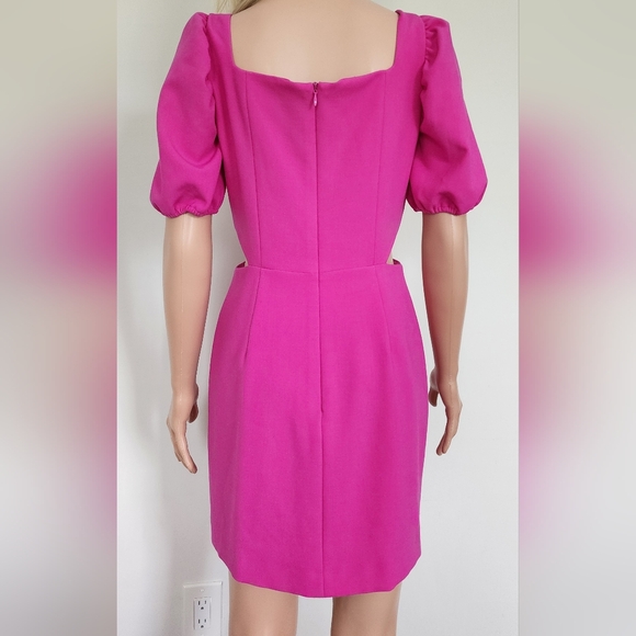 FRENCH CONNECTION HOT PINK FUCHSIA LINED FITTED CUTOUT MINI SHORT DRESS 6 - Picture 2 of 14